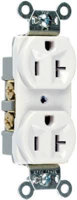 Pass and Seymour Heavy Duty Duplex Outlet - White, 20 Amp