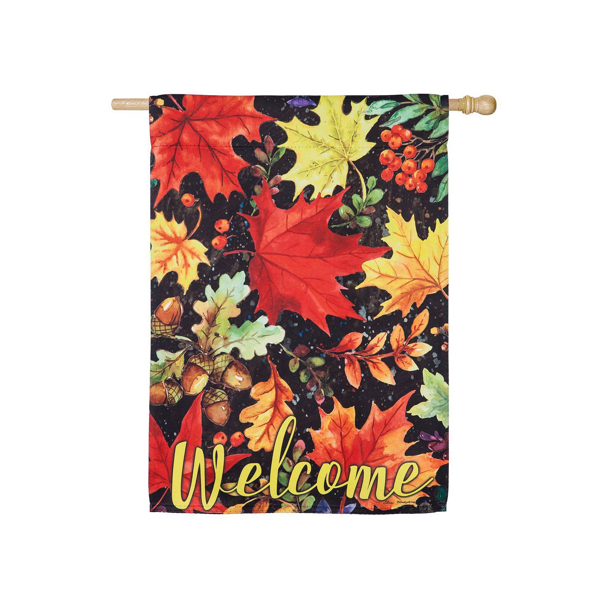Evergreen Colorful Fall Leaves House Suede Flag