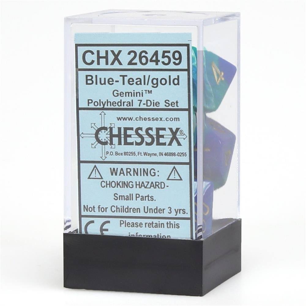 Chessex Gemini Polyhedral 7-Die Dice Set (Blue/Teal & Gold)