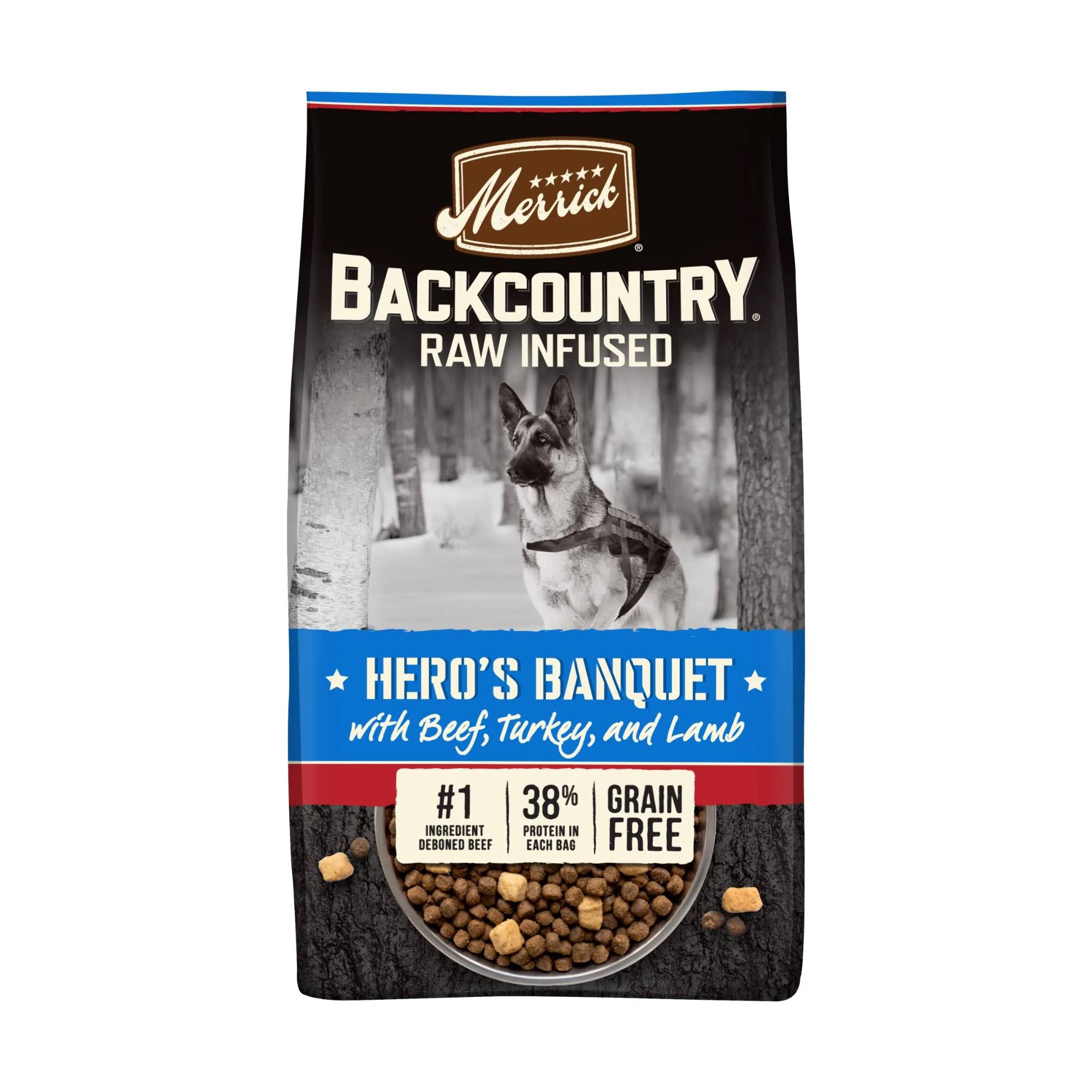 Merrick Backcountry Raw Infused Grain Free Dog Food, Hero's Banquet Recipe, Freeze Dried Dog Food - 4 Lb Bag