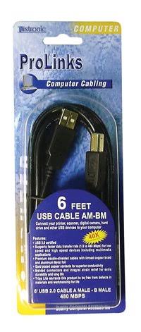 6' USB 2.0 Cable A Male - B Male 480 MBPS Computer Cable