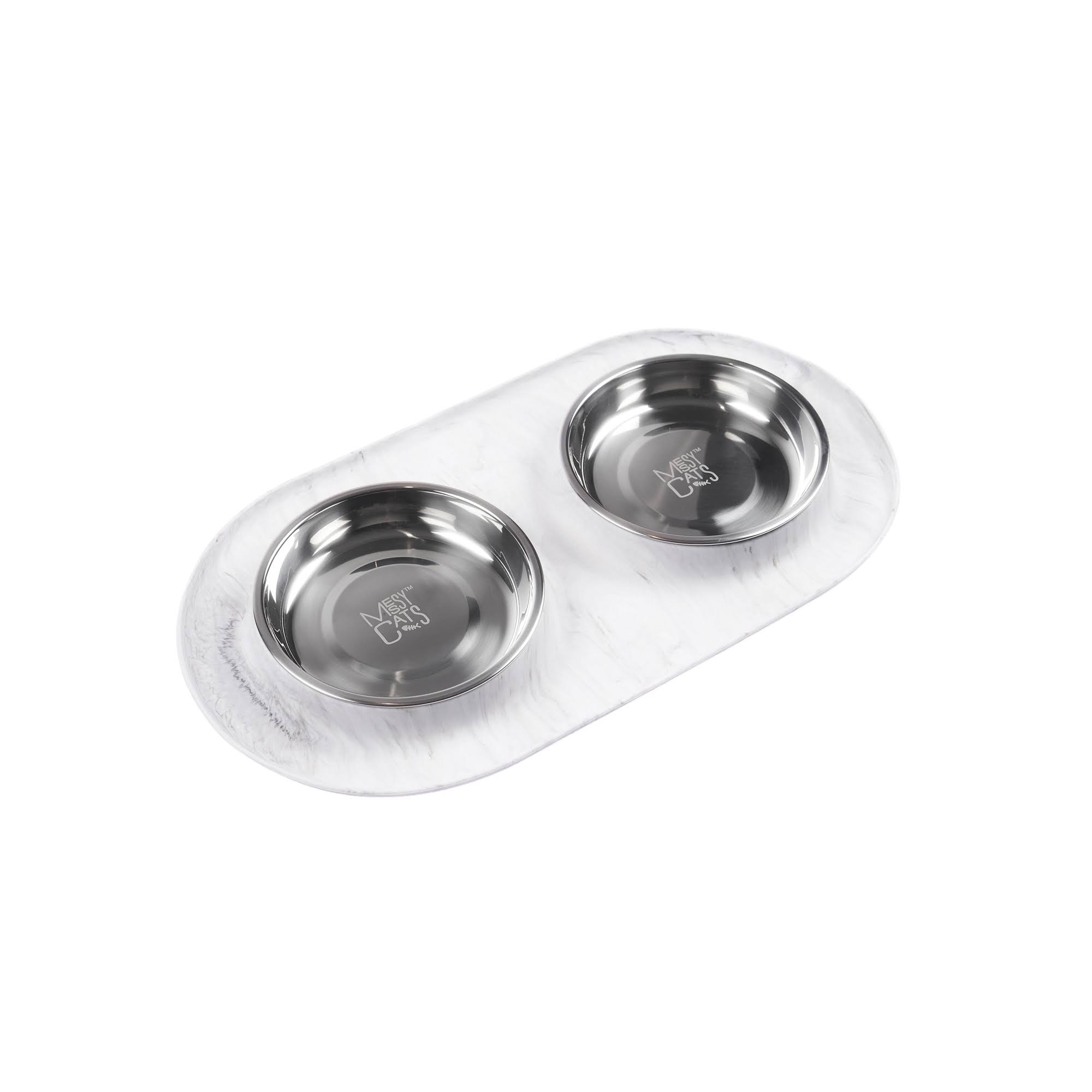 Messy Mutts Cat Double Feeder Silicone Marble